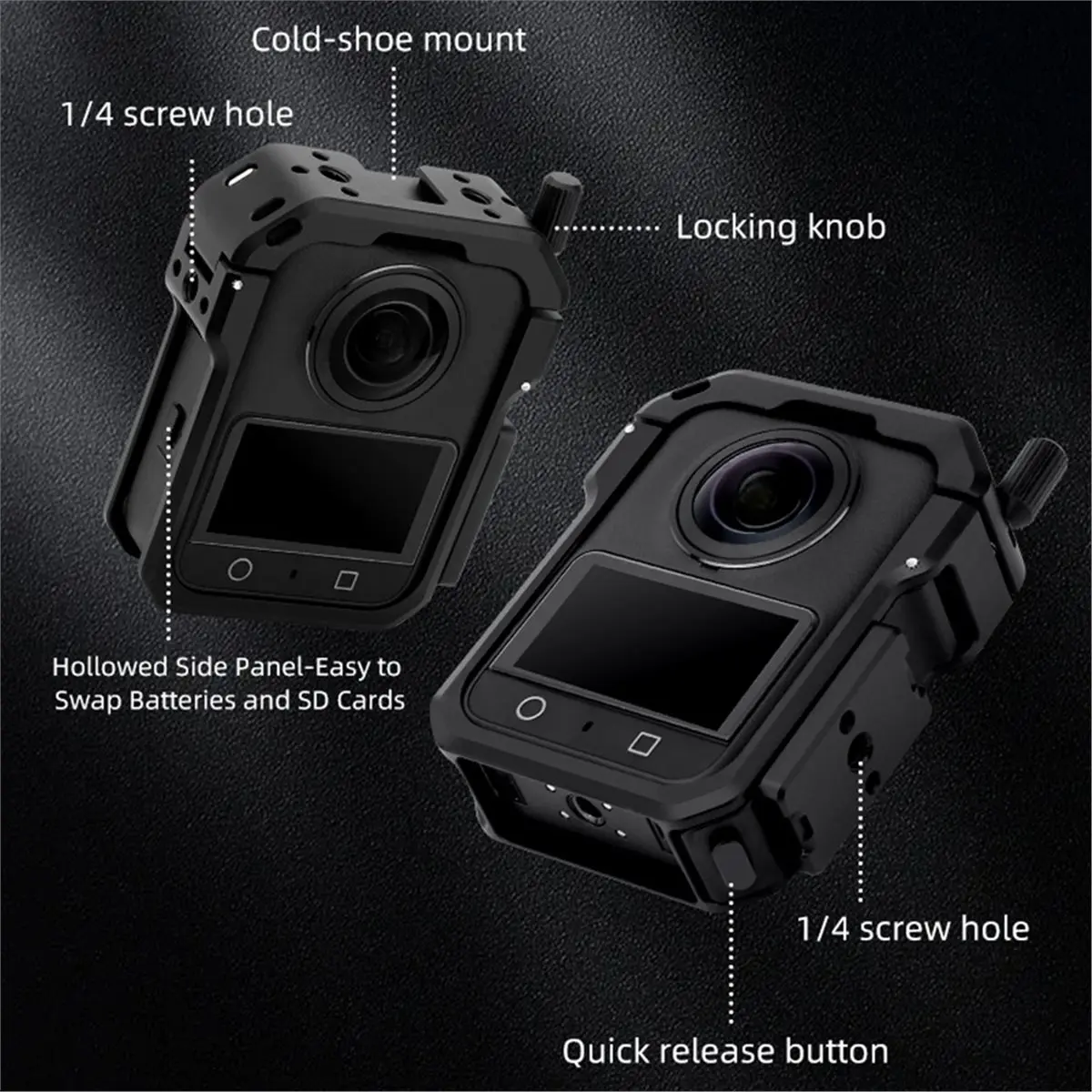 fitfit For DJI Osmo 360 Cage with Horizontal Racket Support Protective Frame Camera Shell with 1/4