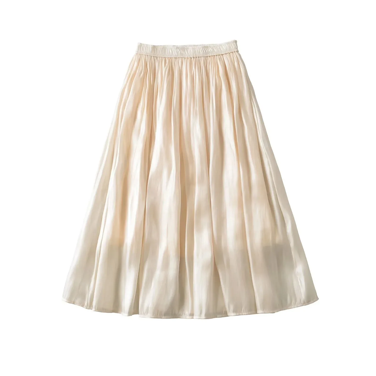 الفرنسية عطلة نمط عالية الخصر مطوي تنورة تنورة طويلة للنساء الخريف جزيرة الساتان لامعة ثنيات تنوعا نصف تنورة 8W3D
