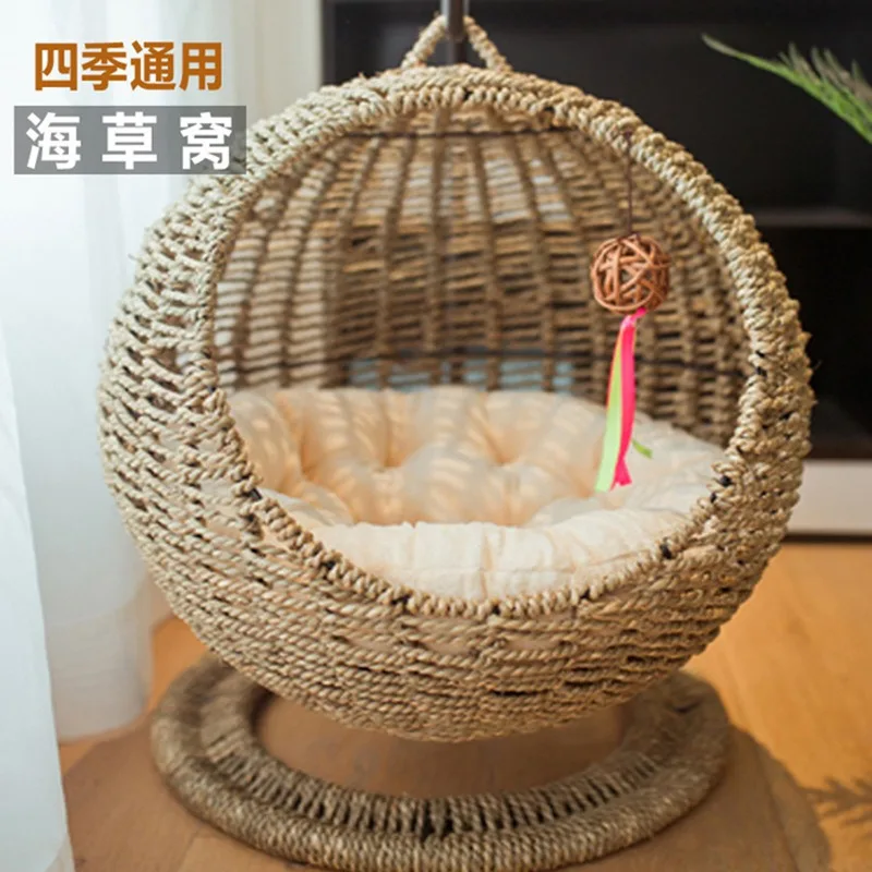 Internet celebrity semi-enclosed pet hammock nest  cage round  hanging bed basket rattan summer cat hammock