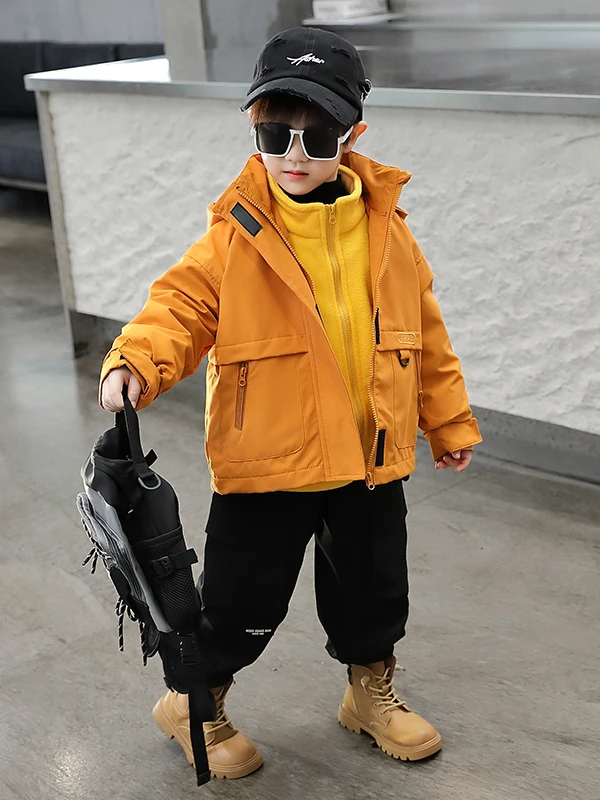 

Желтое хлопковое дэт Thiened для мальчиков, зимнее молодежное повседневное пальто с капюшоном на молнии, теплое модное пальто для мальчиков, весна-осень