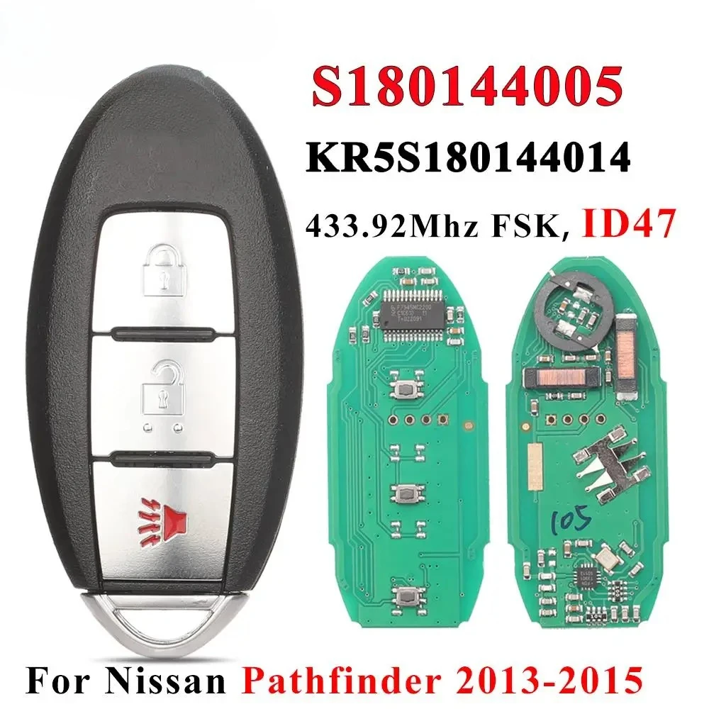 

S180144005 3 Button 433mhz ID47 Chip Remote Key for Nissan Pathfinder 2013 2014 2015 Smart Car Keyless 7812D-S180014