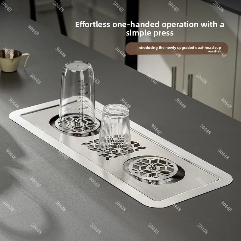 Stainless steel sink cup washer - built-in automatic backwash system - commercial coffee shop cup cleaning tool - dual-head
