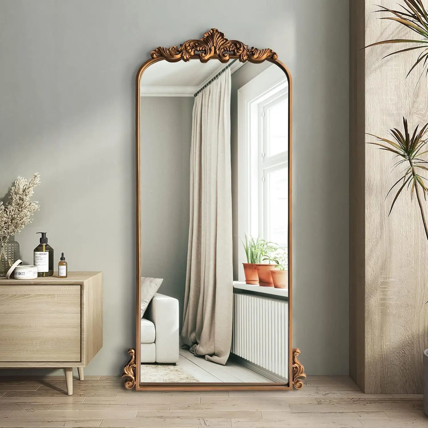 French vintage dressing mirror carved household wall hanging wall cloakroom makeup mirror light luxury floor-to-ceiling full
