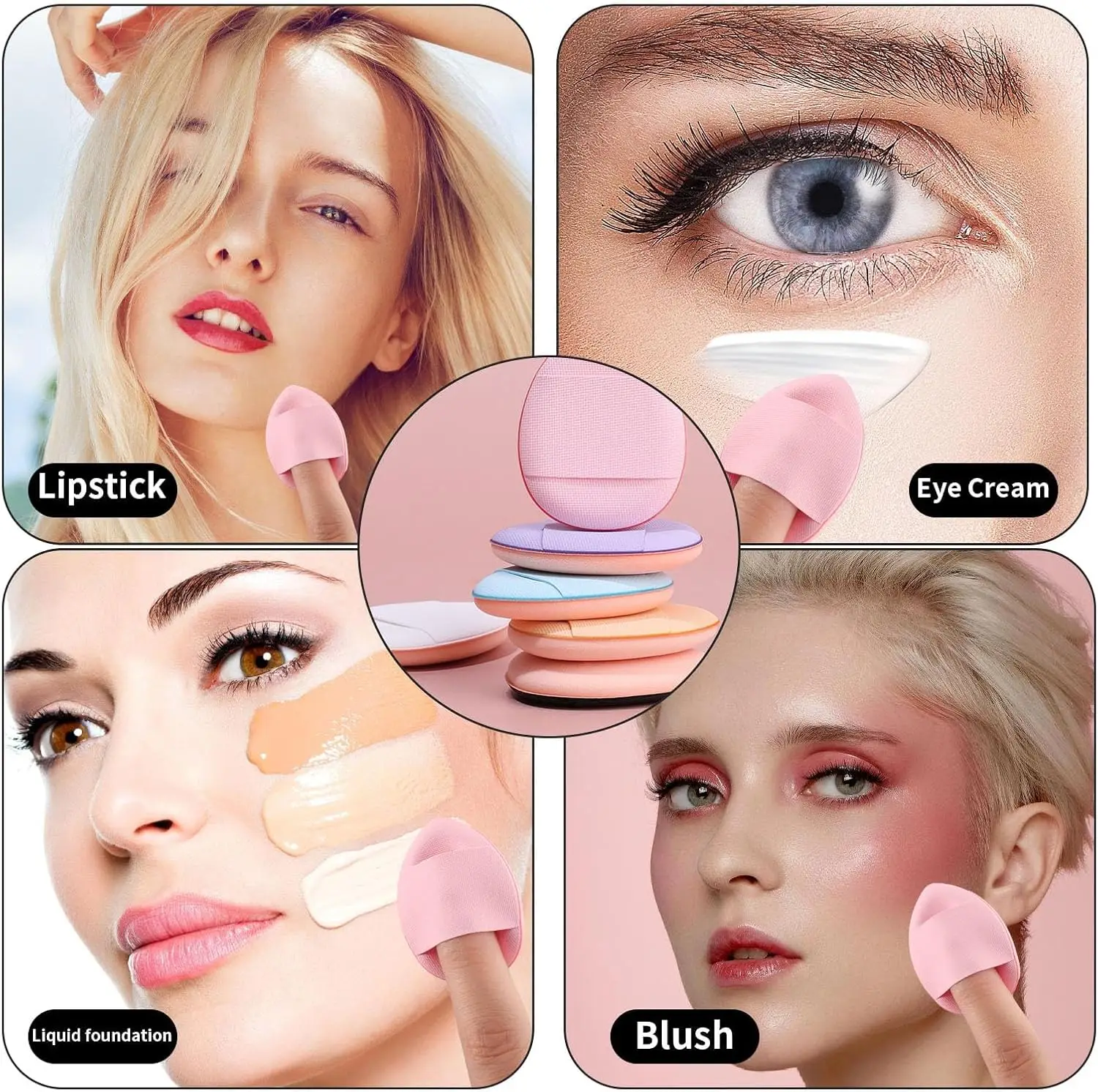 12PCS Mini Finger Powder Puffs | Velour Soft Puff for Wet/Dry Foundation/Concealer/Loose Powder | Eye Shadow Cosmetic Gift Set