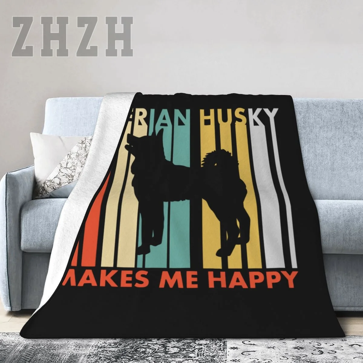 Siberian Husky Makes My Happy Blanket Flannel Multifunction Outdoor Camping Sofa Cover Single Keep Warm
