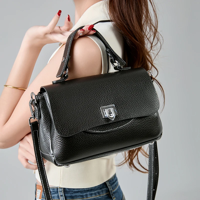 Ladies Luxury Head Layer Cowhide Shoulder Bag Women's Cow Genuine Leather Handbag Female Multi Compartment Pocket Crossbody Bag