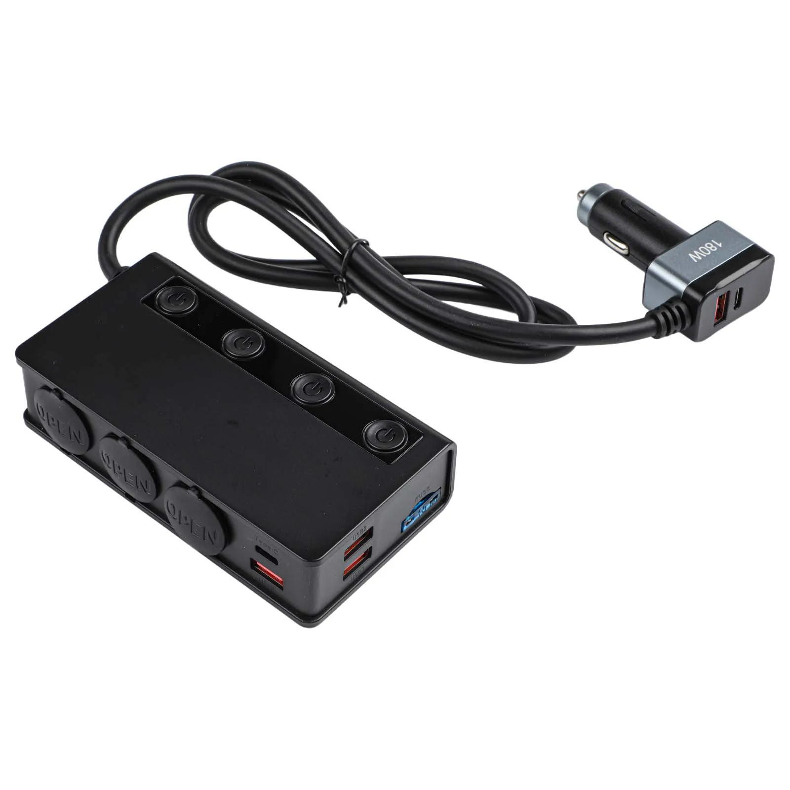 High Power Car Phone Charger 3 Ports Charger Black Fast Charger Intelligent Digital Display Voltage Monitoring