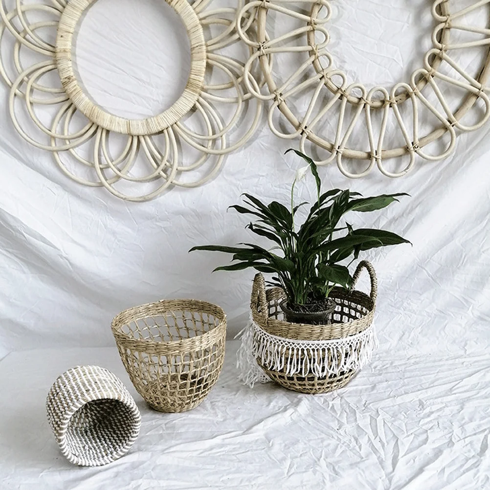 

Straw Woven Flower Basket Decorative Storage for Home Bedroom Office Natural Portable Arrangement Container Lightweight Weaving