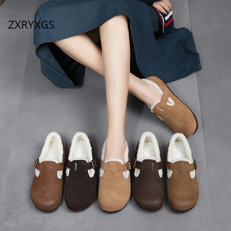 

ZXRYXGS 2025: теплая зимняя обувь из воловьей кожи на плоской мягкой подошве, удобная элегантная хлопковая обувь из натуральной кожи, женская зимняя обувь на плоской подошве, новый прилив
