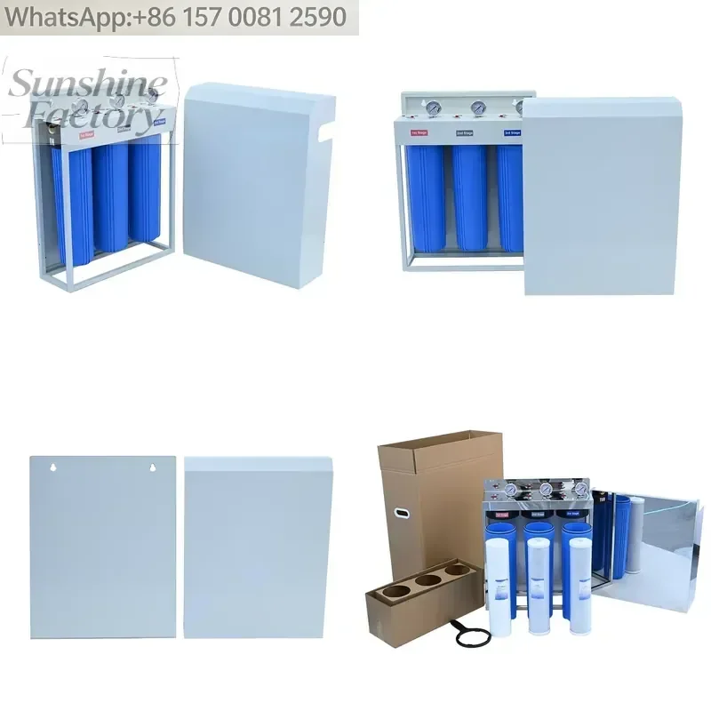 Big Blue Housing 20-inch Three-stage Whole House Water Filtration System with Plastic Cover Activated Carbon 100 GPD