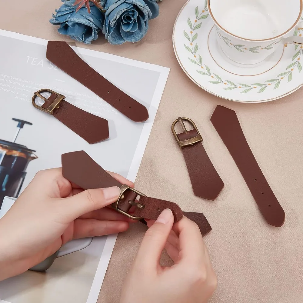 6 Sets Leather Sew-On Toggles Closures Brown PU Leather Snap Toggle Sew On Duffle Jacket Buckle Metal Leather Clasp Fasteners