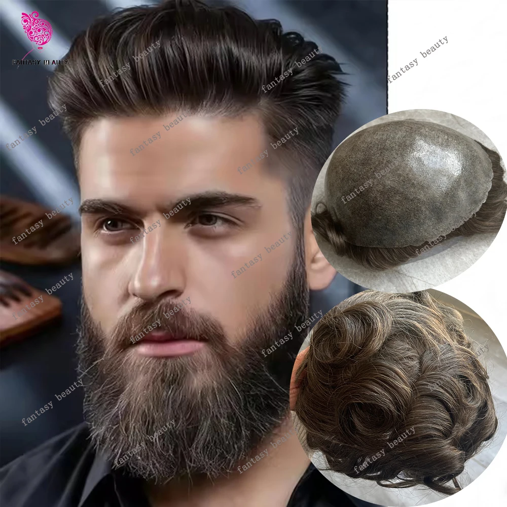 

Brown 1B10 1B20 Black Grey Super Durable 0.1mm Injection Thin Skin Men's Toupee Undetectable Natural Hairline Human Hair Systems