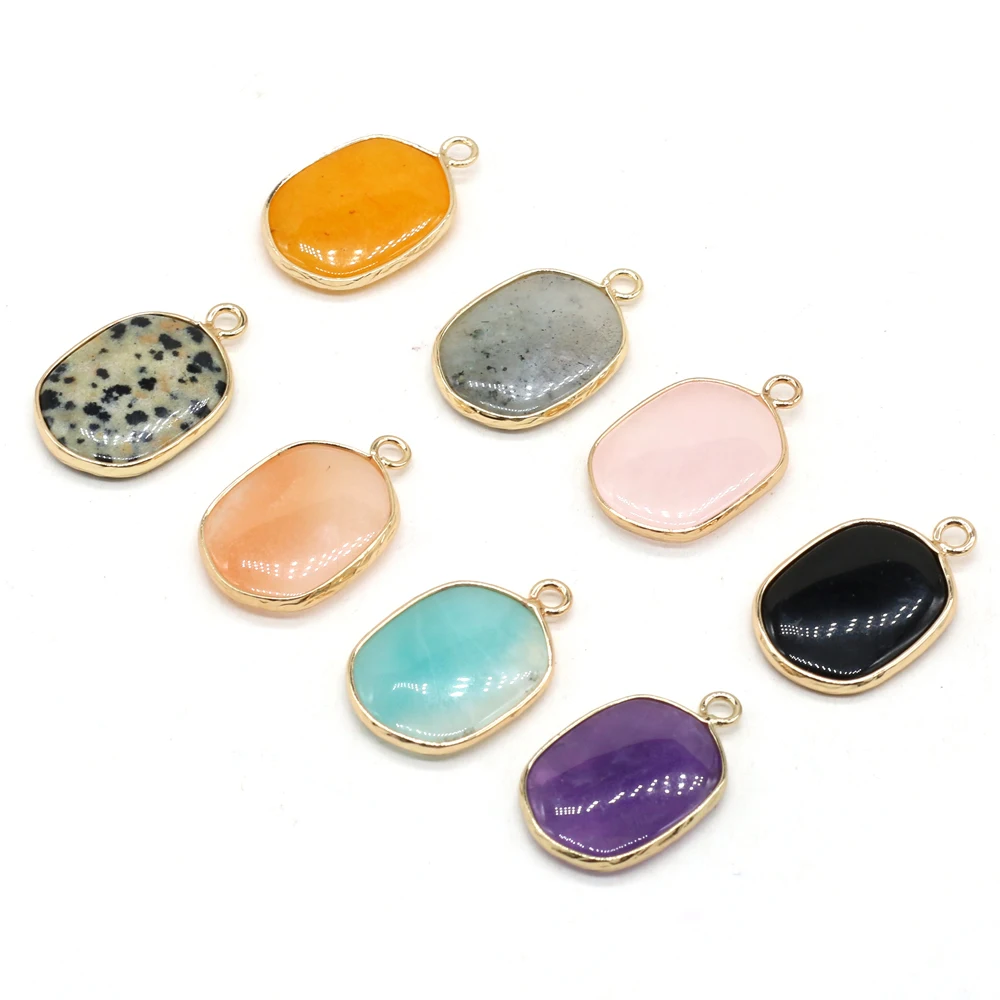 25x16mm Oval Shaped Gold Color Wrapped Pendant Natural Stone Crystal Agate Charms for Jewelry Making DIY Necklace Accessories