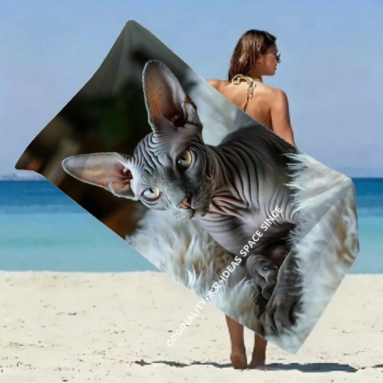 Sphynx Cat Print Beach Towel Patterned Sunscreen And Windproof Suitable For Swimming Pool Camping Travel
