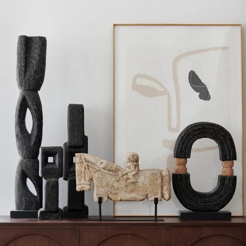 Caballo de piedra Natural, arte abstracto, escultura de madera, adorno, modelo para el hogar, habitación, sala de estar, adorno de decoración de entrada