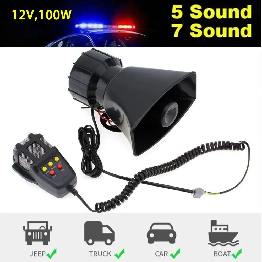 12V Auto Alarm Horn Ton Sound Auto Notfall Sirene Auto Sirene Horn 60w 7 Sound Mikrofon pa Lautsprechers ystem Not verstärker