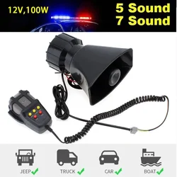 12V Car Alarm Horn Tone Sound Car Emergency Siren Automobile Siren Horn 60W 7 Sound Mic PA Speaker System Emergency Amplifier