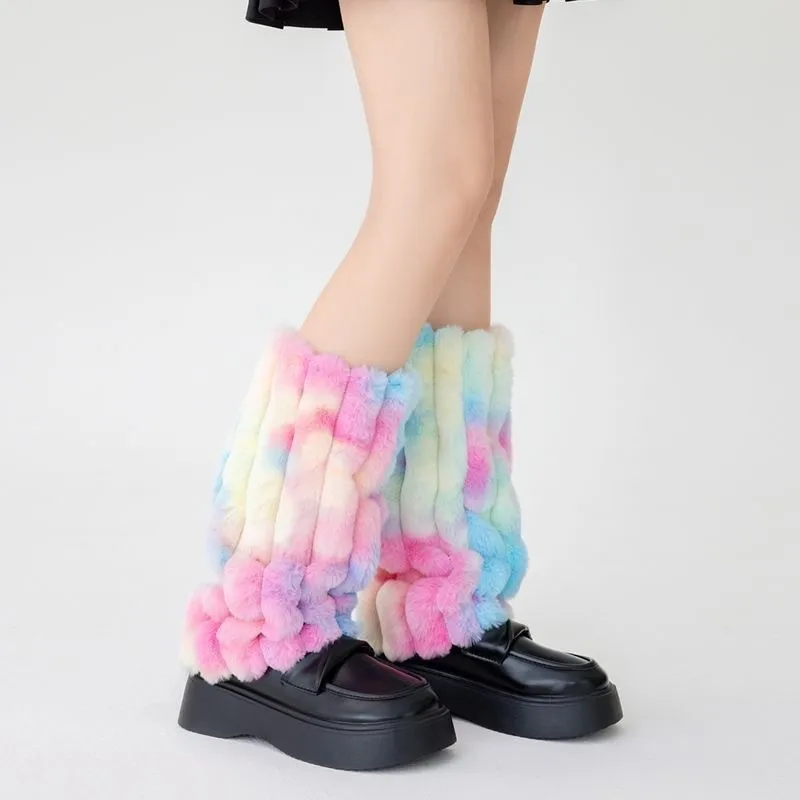 1 زوج Y2k النساء تدفئة الساق الشتاء فو الفراء موضة الأحذية الإكسسوارات رقيق الجوارب محبوك جرس أسفل جورب يغطي جديد