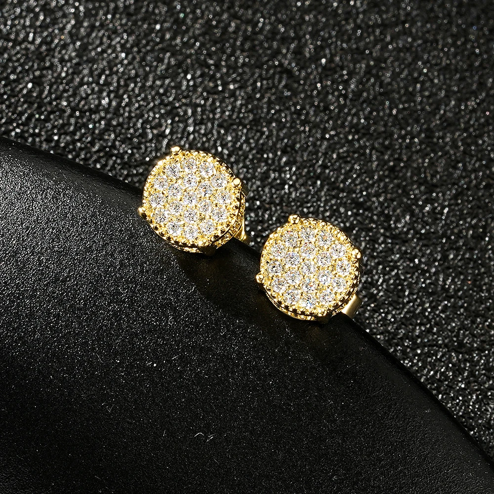 Rrjzz Fancy Versatile Hip-Hop Style Stud Earrings for Men Shiny D-Color 0.9mm Full Moissanite Diamond Earrings Jewelry Gifts