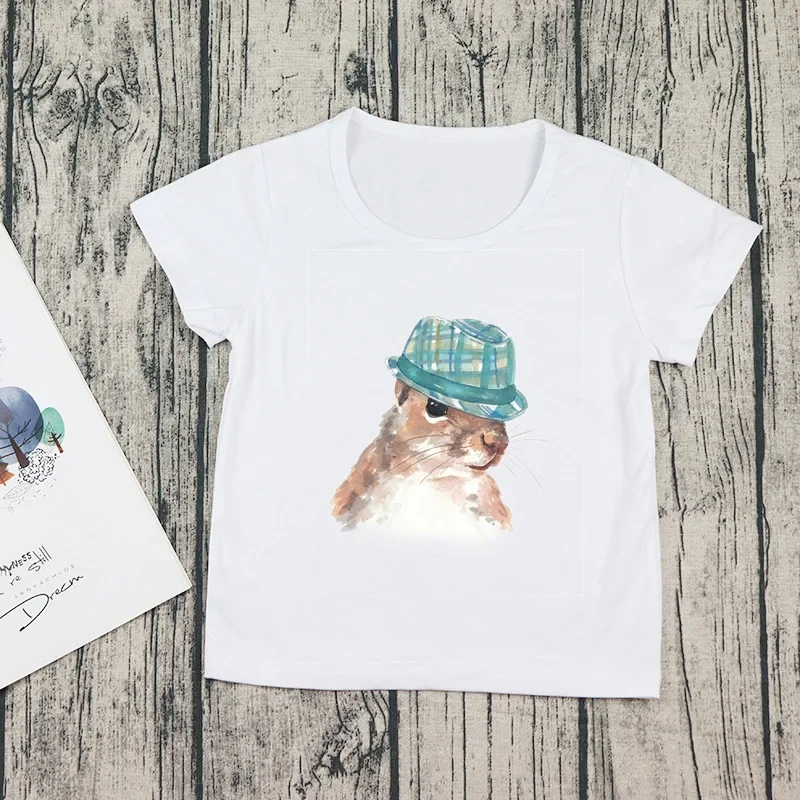 Camiseta infantil com estampa animal, roupa de manga curta, moda casual, Elk Mouse, elefante, departamento de Mori, menino, verão