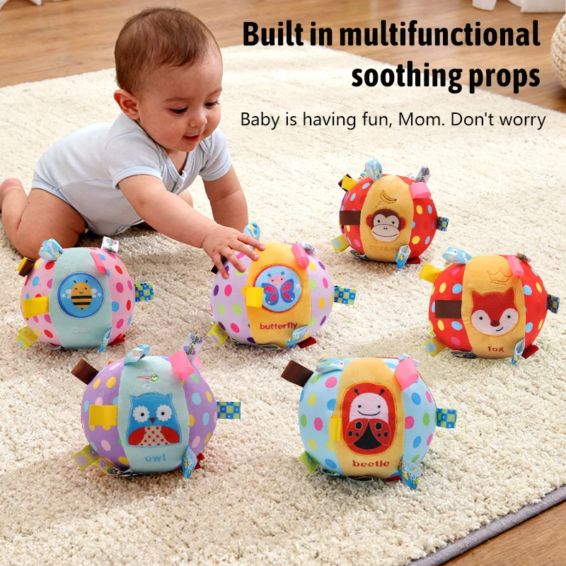 Baby-Soft-Griffball-Rassel: Sensorisches Entwicklungsspielzeug zur Tierkognition, strukturierter Ball, interaktiver Beißring für Eltern und Kind, Geschenke