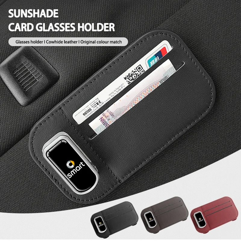 Leather Car Sun Visor Card Glasses Holder Storage Organizer For Smart 452 454 Roadster Coupe Crossblade Cabrio City-Coupe