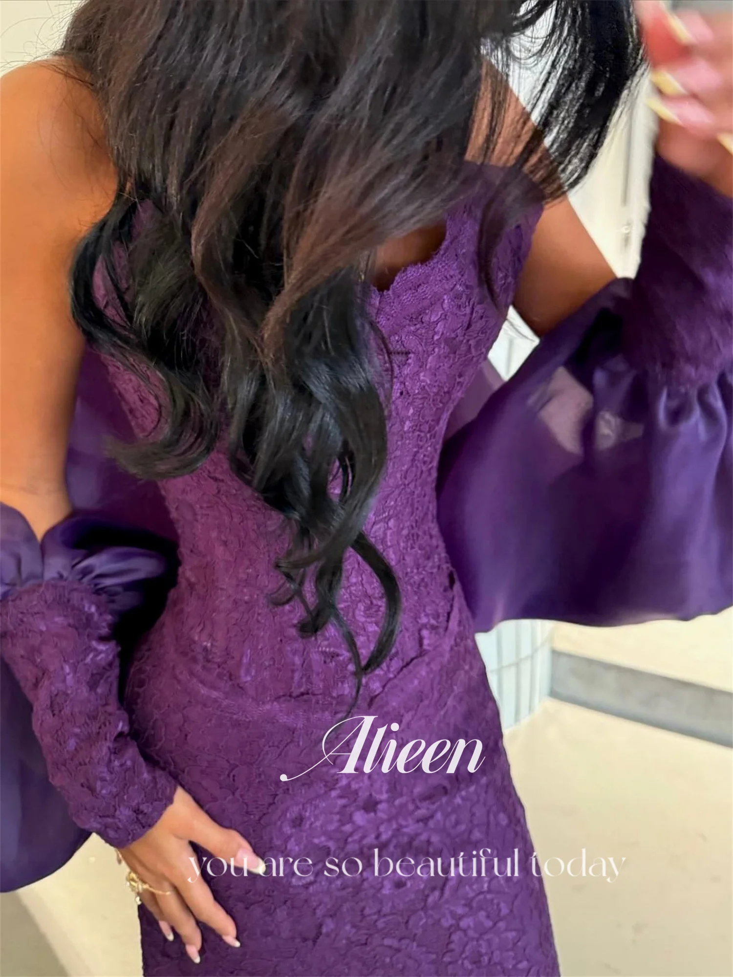 فساتين زفاف Aileen أرجوانية للحفلات من Vestidos De Festa فستان سهرة نسائي مخصص من الدانتيل فساتين حورية البحر للحفلات الراقصة #6