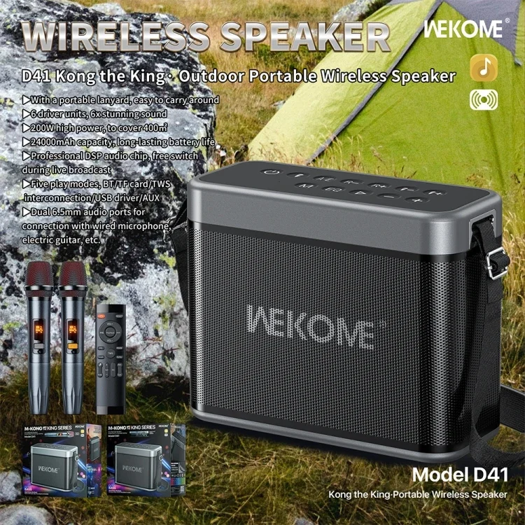 Wekome-ポータブルスマートパーティースピーカー,d41,200w,24000mah大容量バッテリー,ワイヤレススピーカー,サブウーファー,オンラインショッピング,最高の屋外