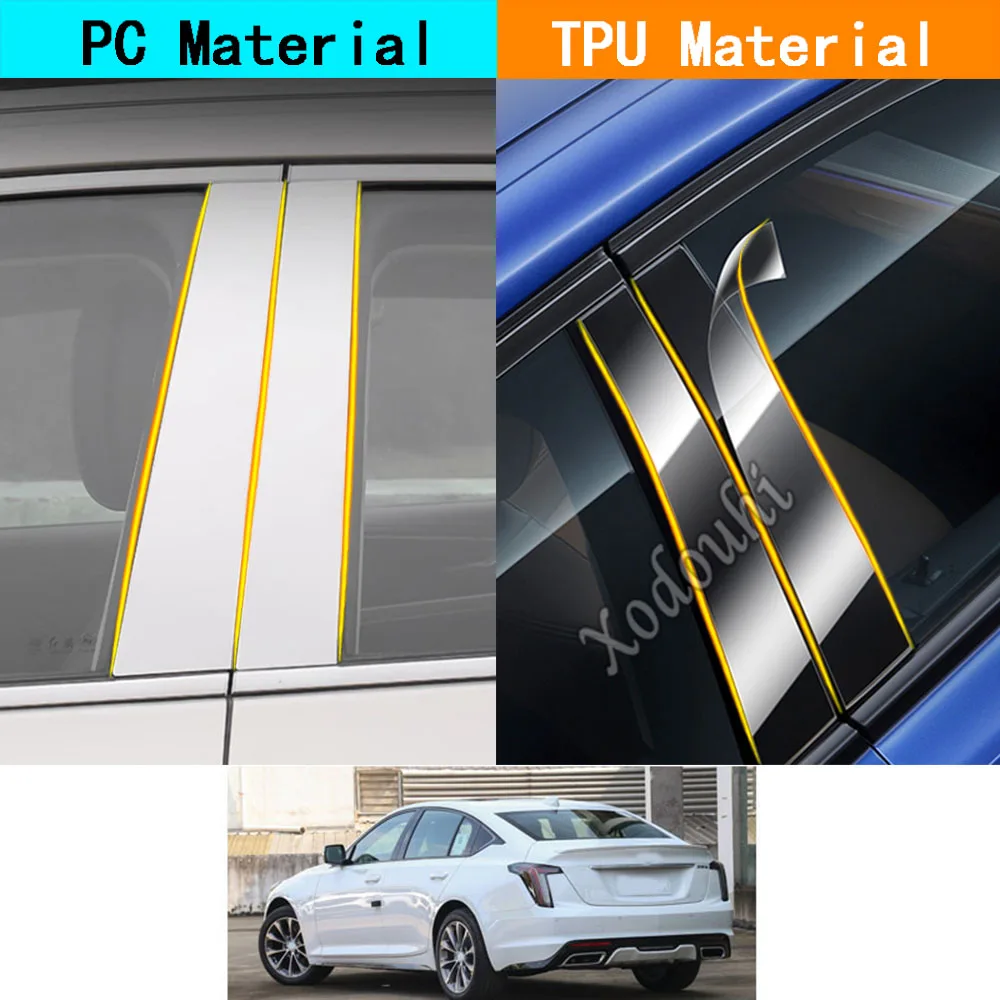 

Накладки на стойки дверей и оконные молдинги из ТПУ/глянцевого зеркального пластика для Cadillac CT5 2020-2024