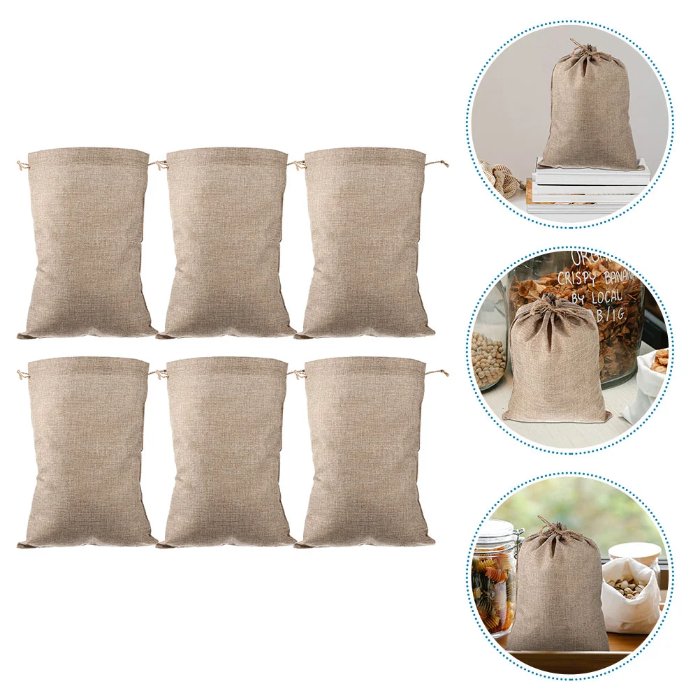 6 Pcs Burlap Drawstring Pocket Festival Vegetable Bag Grow Bags Sack Pouch Linen Holding Fruit Reusable Potatoes