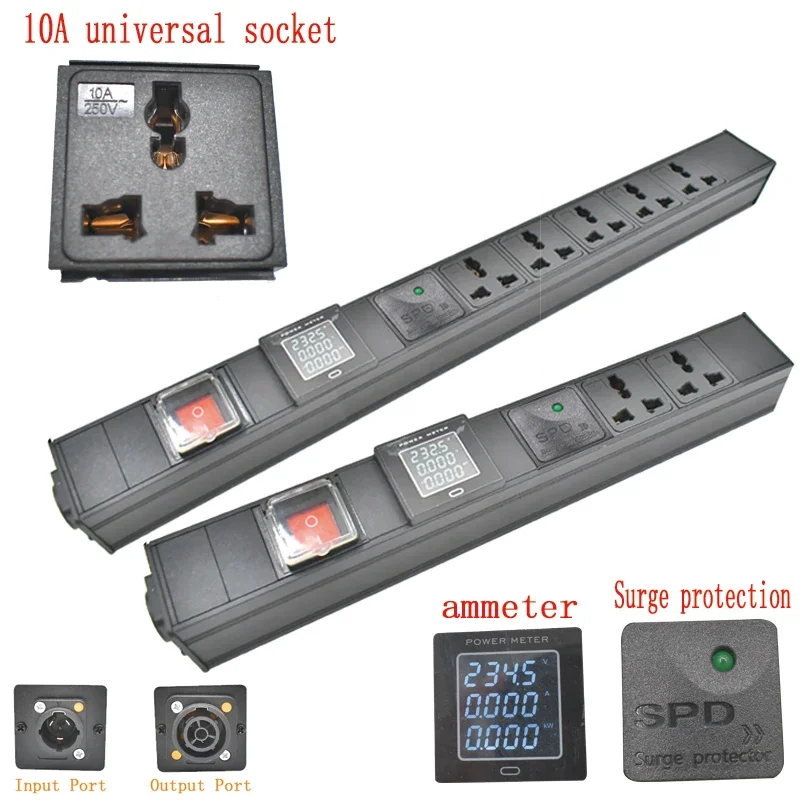 

Удлинитель PDU, сетевая стойка для шкафа, авиационный вход/выход, универсальная розетка 10 А, 1-8 переменного тока с амперметром и молниезащитой