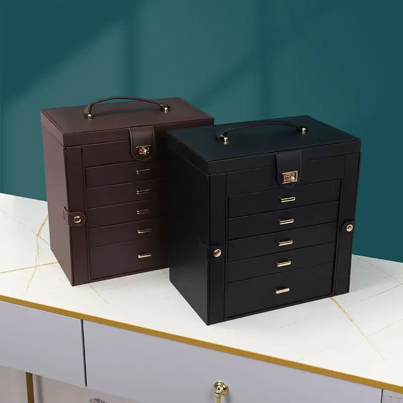 

6 Layer Jewelry Organizer Box Dustproof Makeup Organizer Necklace Earrings Multifunction Organizers with Mirror Jewelry Box Gift