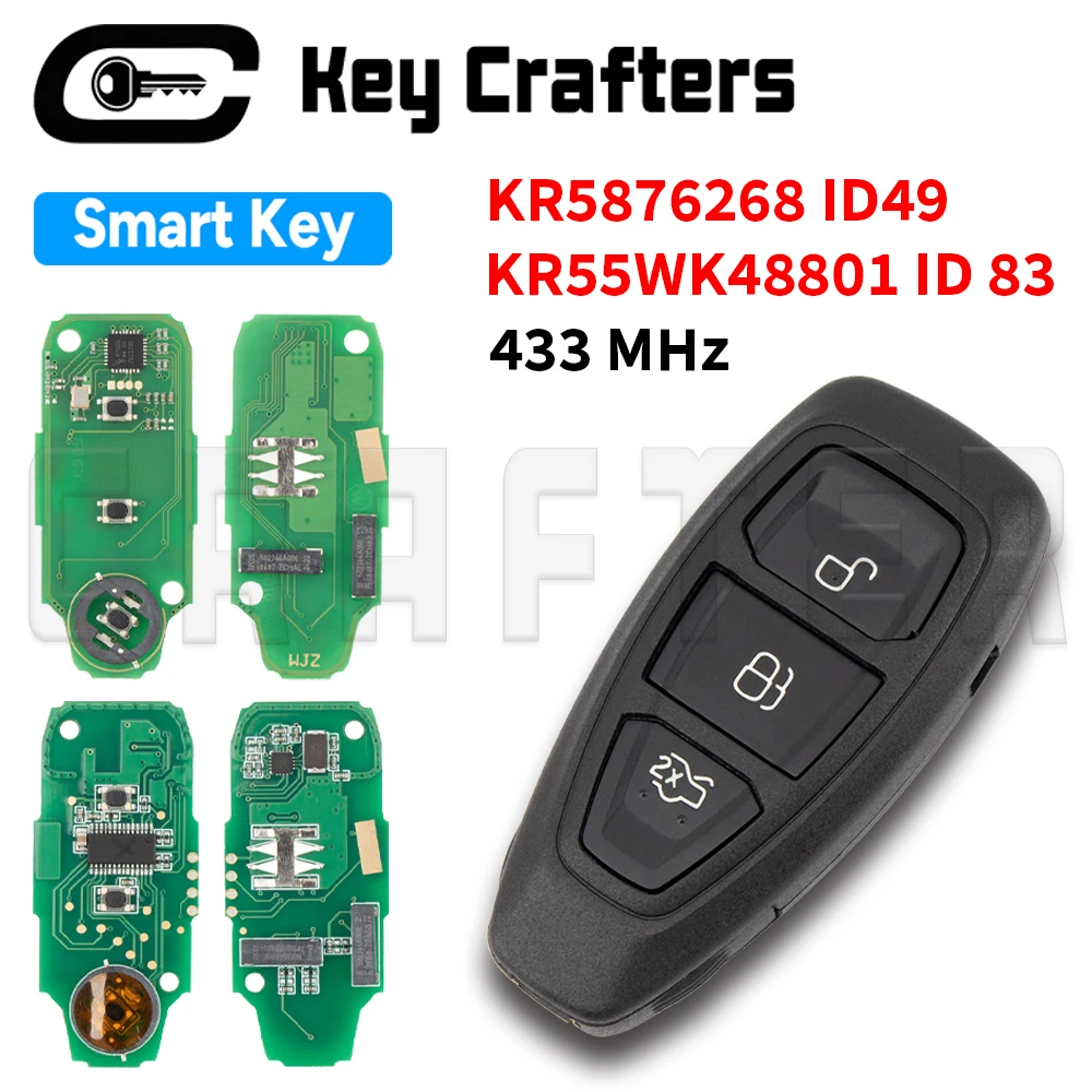 

Умный автомобильный ключ KeyCrafters KR5876268 ID 49/KR55WK48801 ID 83 с чипом 433 МГц для Ford Mondeo, Kuga, Fiesta, Focus, C-Max с функцией Keyless Go