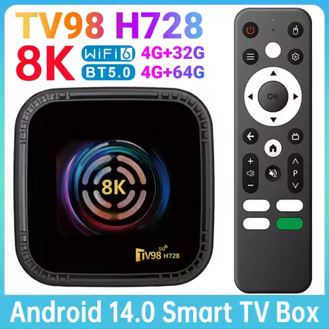 Android 14 TV Box with Remote Media Player 4G 32G 64G Set Top Box H728 8K HD 2.4/5.8GHz WiFi Android Box BT5.0 W/ Cooling Fan