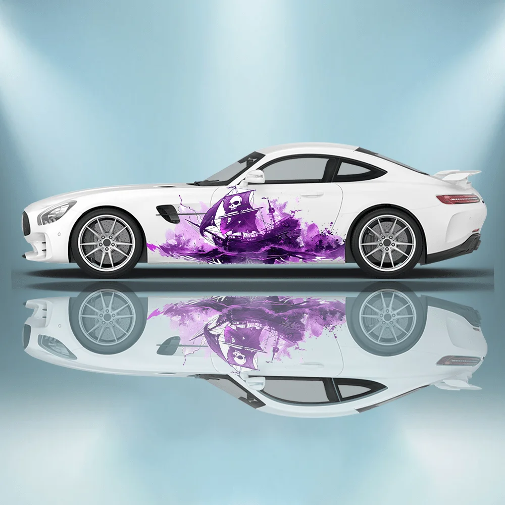 

Purple Skull Sail Pirate Ship Car Decal Full Body Wrap Decoration Cover Scratches Protect Car Sticker Waterproof Car Vinyl Wraps