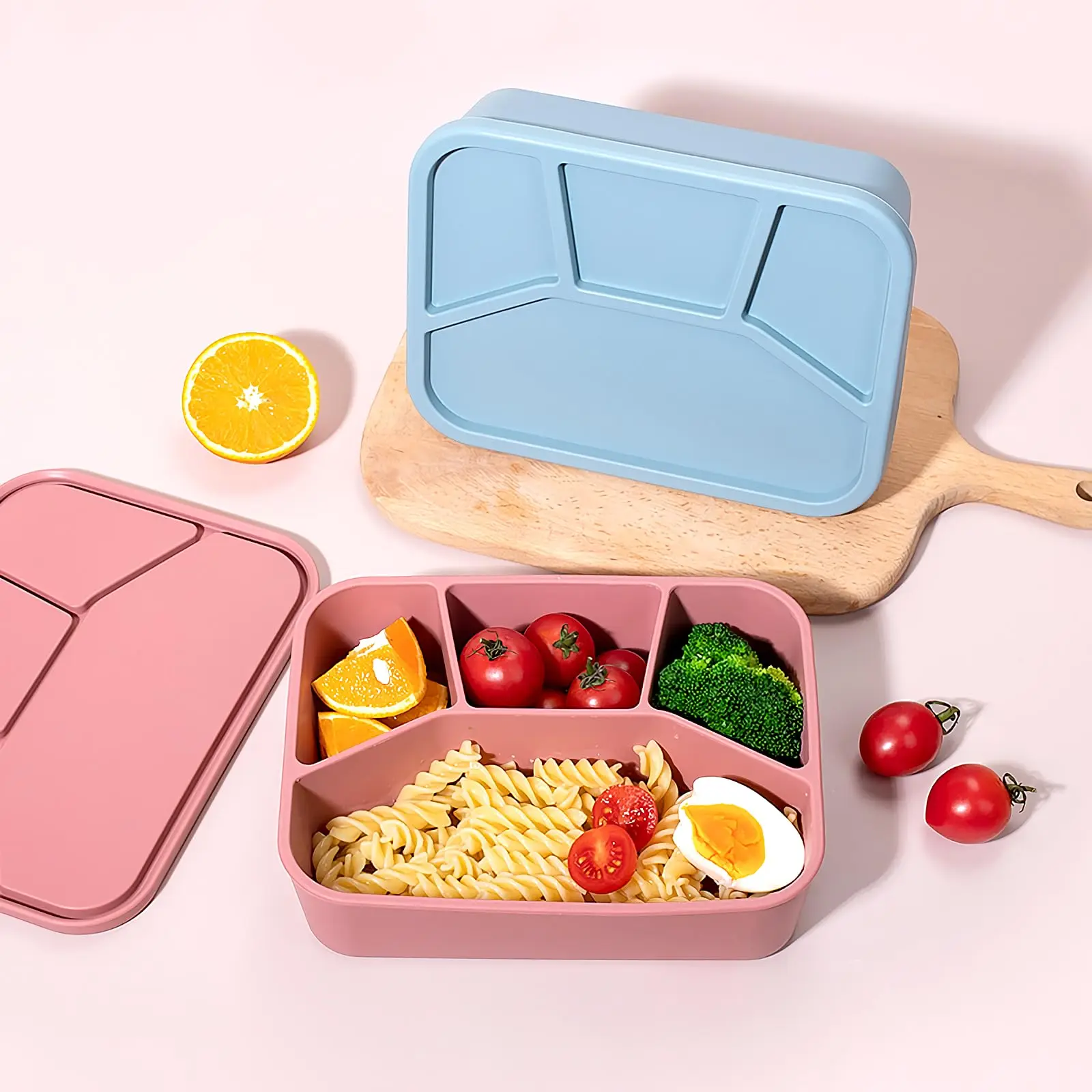 Silikon-Bento-Box, vier Fächer, wiederverwendbare Silikon-Lunchbox, verdickt und auslaufsicher, lebensmittelecht, unterteilter Lunchbehälter für unterwegs. – Detail 4