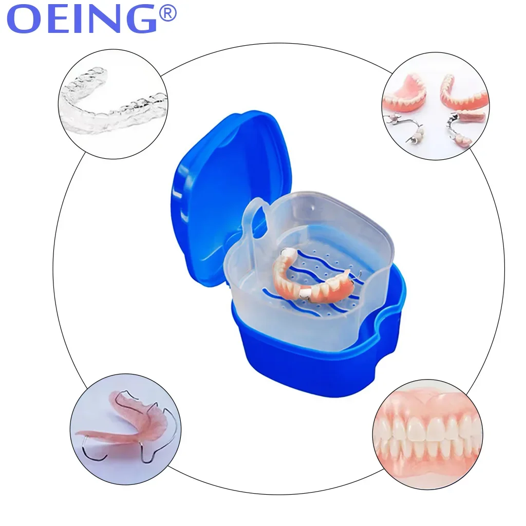 Denture Bath Box Organizer Denture Bath Box Cleaning With Hanging Net Container Artificial Tooth Case Orthodontic Retainer Case