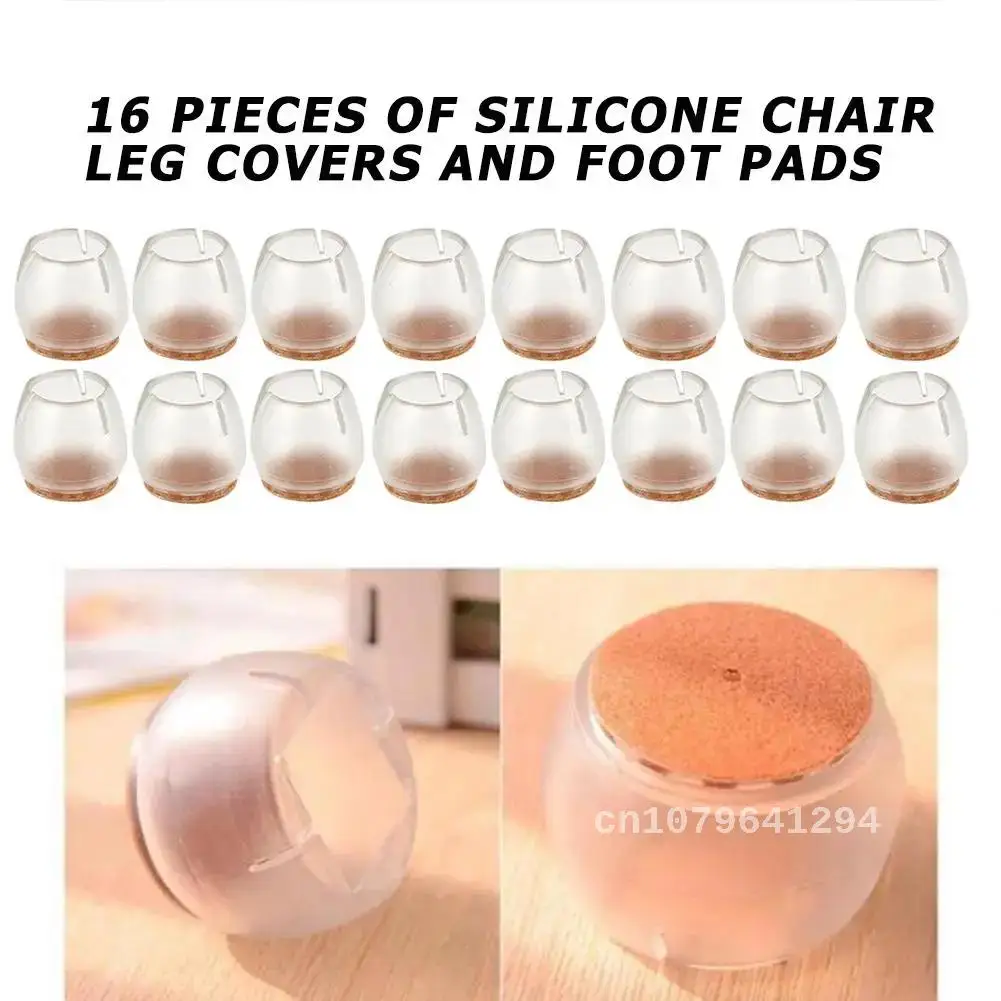 16pcs Non-Slip Chair Leg Protective Cap 20mm Silica Gel Furniture Footwear Transparent Table Foot Pad Floor Protector