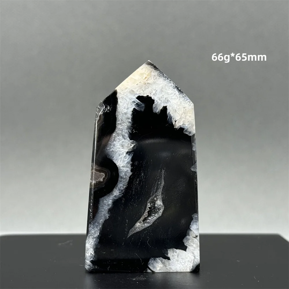 Natural Stone Black Agate Geode Obelisk Wand Healing Aura Meditation Spiritual Energy Feng Shui Altar Home Decoration Ornaments