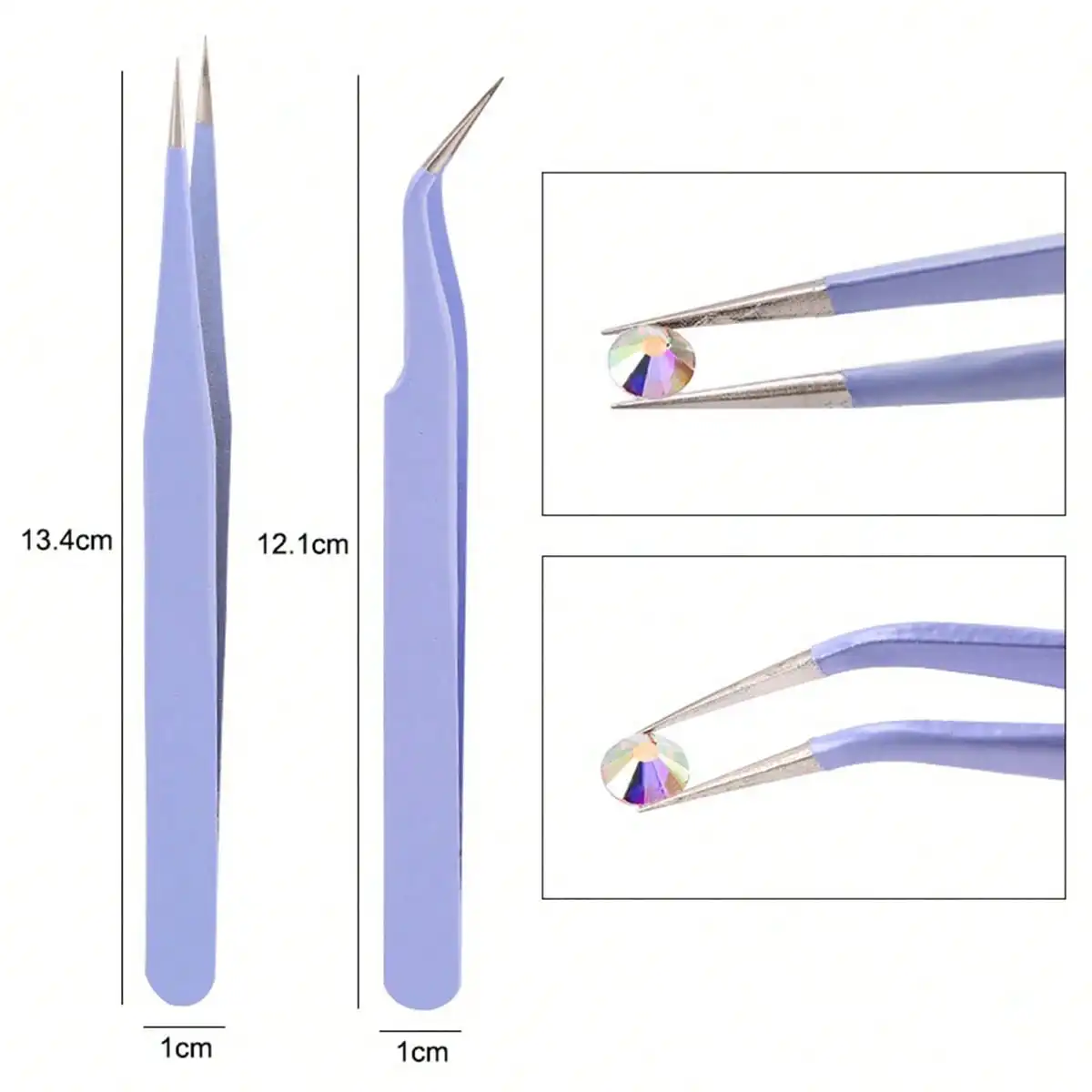 2 ชิ้น/เซ็ตสแตนเลสสตีลแหนบสีชมพูสําหรับเล็บ,ตรง & Bend Tip สําหรับขนตา, วาด & หยิบ