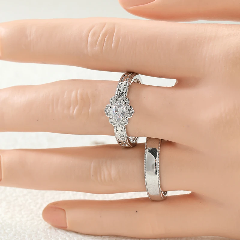 Women's Aesthetic Vintage Floral Cameo Synthetic Zirconia Eternal Rings Set Fashion Luxury Wedding Anniversary Jewelry Accessory