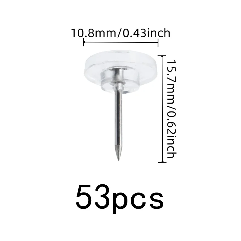 53 pcs Flat Head Push Pins, Transparent Flat Head for DIY Decoration Wall, Multipurpose, Versatile, Practical