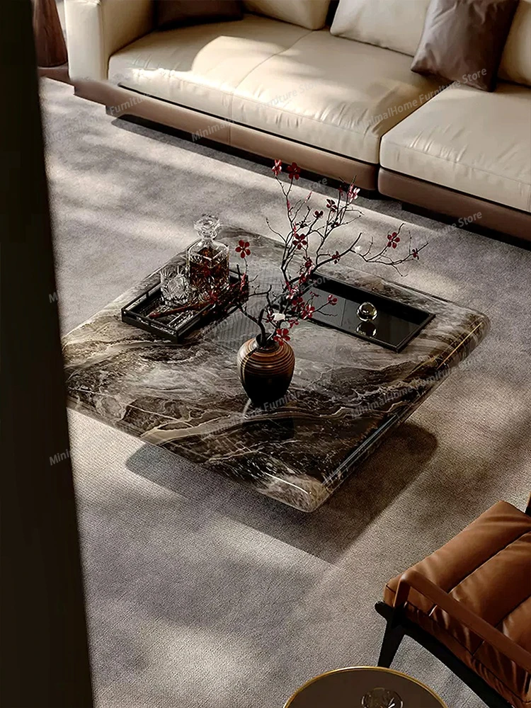 

Итальянский мраморный квадратный журнальный столик, современный минималистичный дизайн, компактный размер для небольшой гостиной, мебель и декор для дома