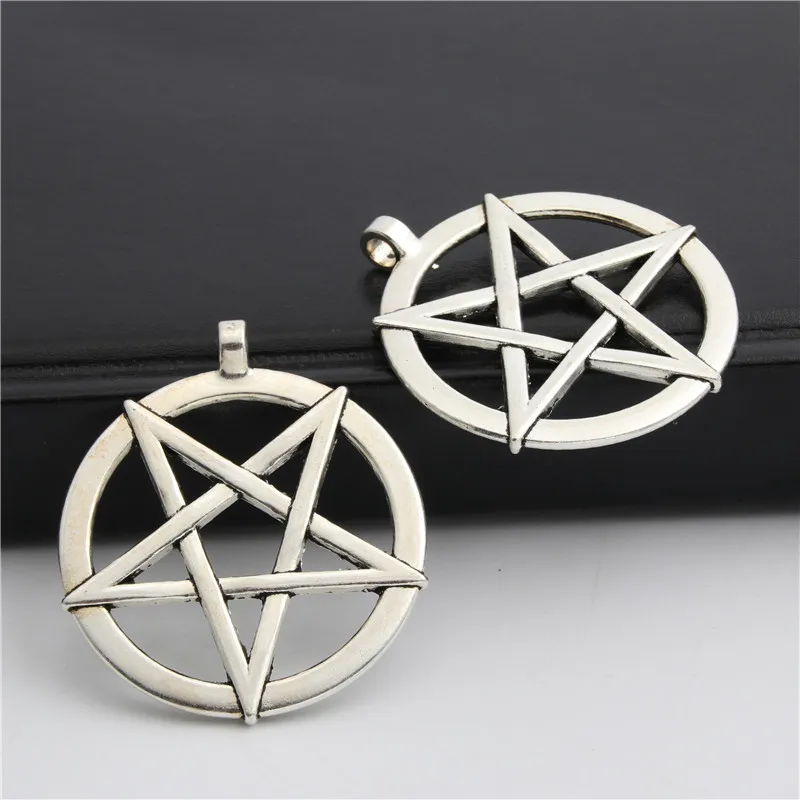 5pcs Silver Color New Round Hollow Five-pointed Charms Pentagram Pendant For Necklace DIY Jewelry Findings Accessories