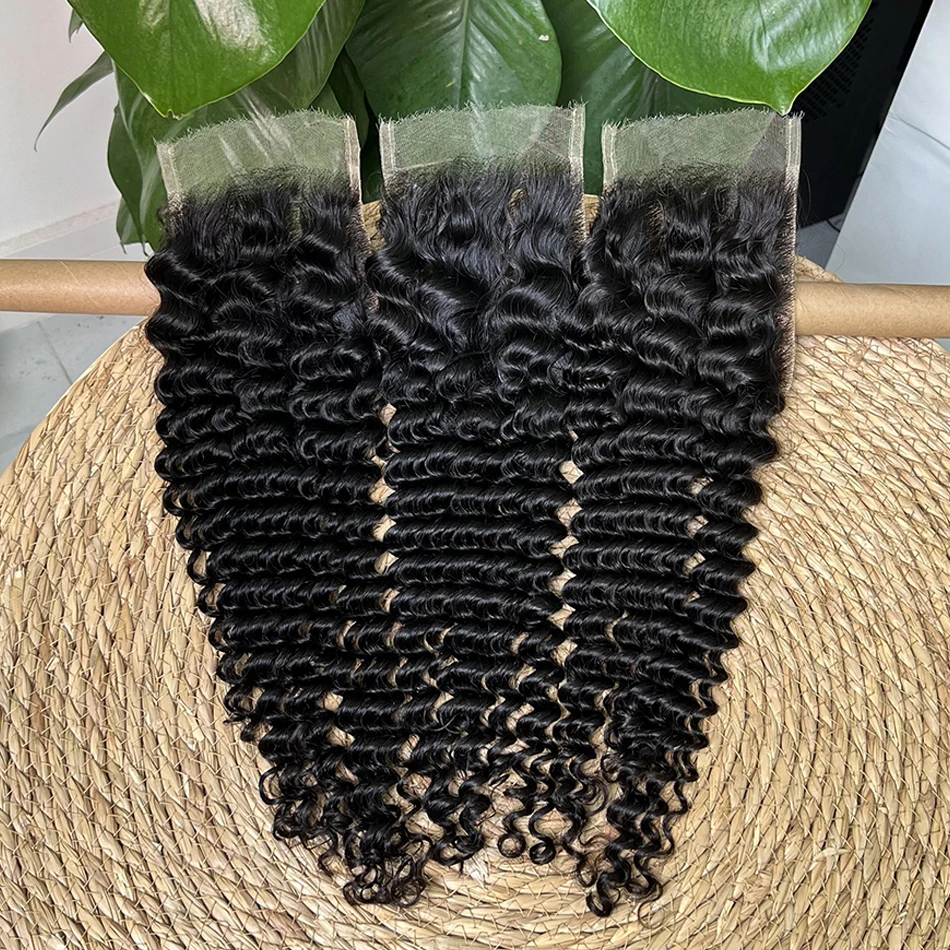 4x6 HD الدانتيل إغلاق عميق شعر بشري مجعد غير مرئية قبل قطعها ابيض عقدة الدانتيل اللون الطبيعي 100% ريال الخام شعر بشري لعذراء