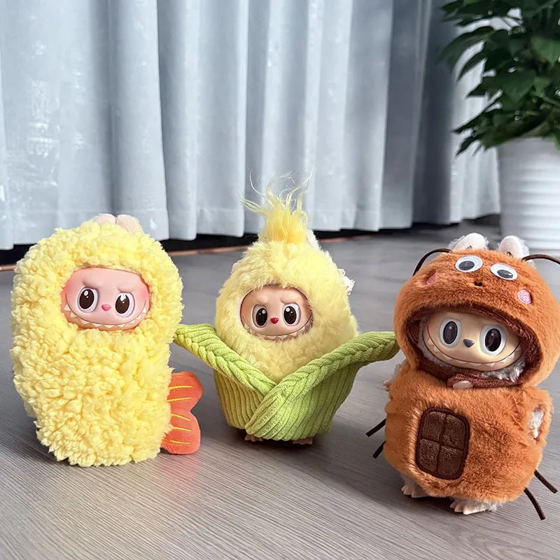 Bonito camarão frito roupa boneca roupas para labubu dos desenhos animados barata dinossauro roupas de pelúcia para labubu v1 v2 v3 bonecas