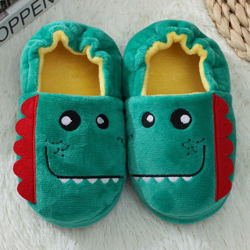 Toddler Boys Slippers for Winter Baby Loafers Plush Warm Cartoon Dinosaur Rubber Sole Child Home Shoes Kid House Indoor Footwear