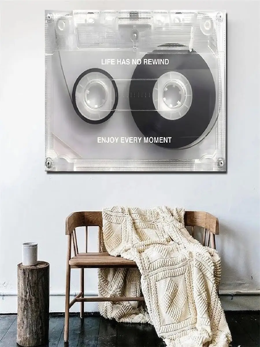 Retro Cassette Tape Canvas Poster with Life Has No Rewind Quote  Music Themed Wall Art for Studio  Home Decor