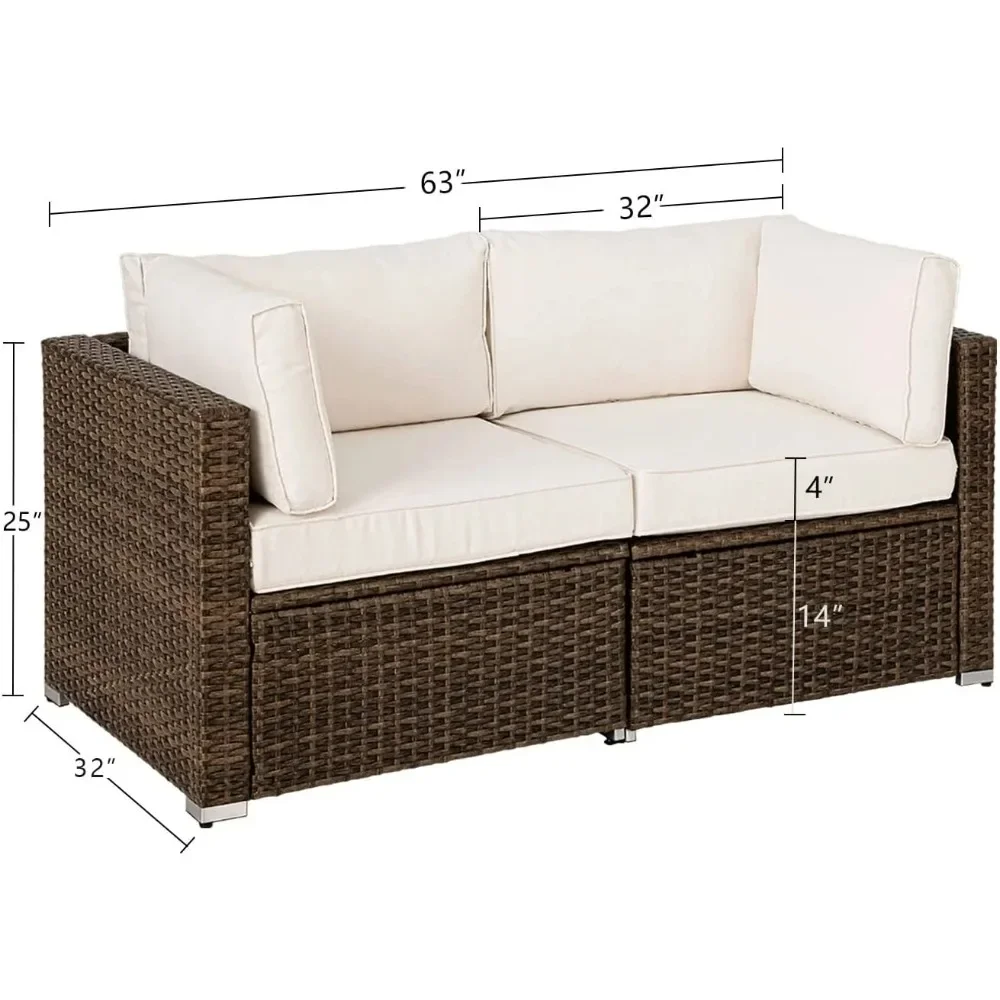 Moderne Gartensofas, 2-teiliges Sofa-Set aus Korbgeflecht mit Gartenmöbeln