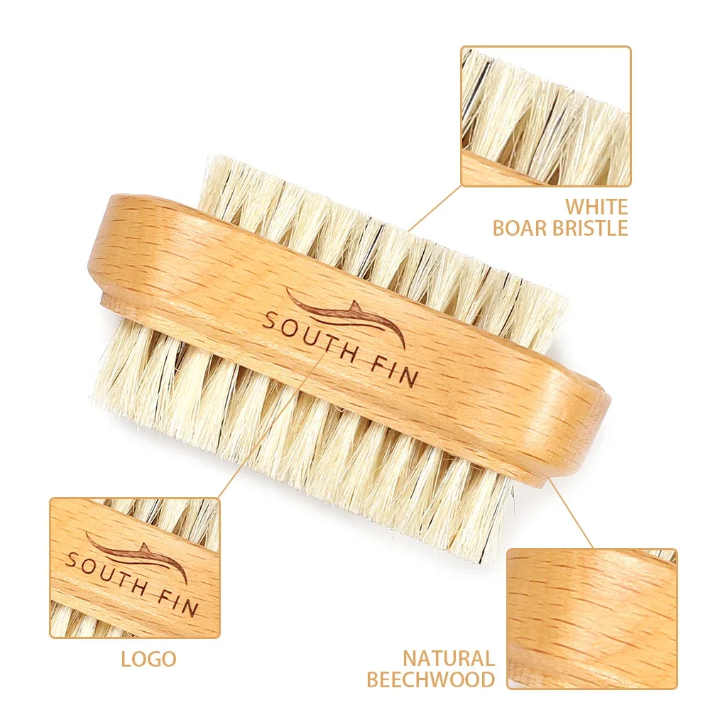 Double Sides Brushes Nail Cleaning Brush with Wooden Handle Natural Bristles Manicure Pedicure Tool Scrubbing Brush